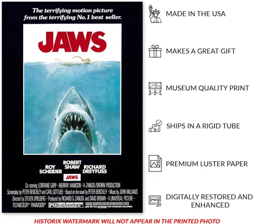 Miniatura 3 de HISTORIX Póster vintage de película de mandíbulas de 1975, póster de película vintage de mandíbulas de película de taquilla, arte de pared, póster