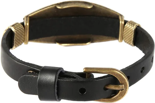 Miniatura 3 de STWTR Pulsera de cuero de aleación punk para hombre, pulsera de personalidad de moda ajustable, color negro