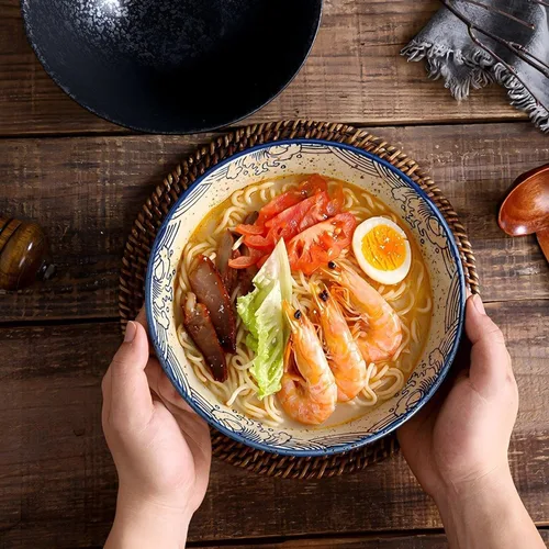 Miniatura 3 de Juego de cuencos de cerámica para ramen, 2 juegos de 34 onzas, cuencos grandes de sopa de fideos japoneses con cucharas y palillos para sopa
