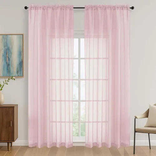 Miniatura 172 de OVZME - Cortinas traslúcidas blancas de 45 pulgadas de largo, 2 paneles, cortinas de gasa con bolsillo para barra para ventanas pequeñas, cada una