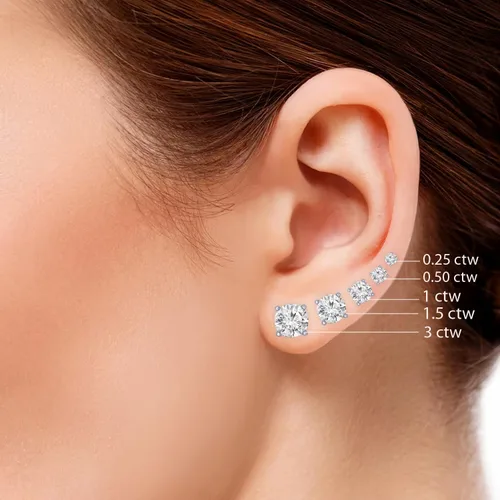 Houston Diamond District Solitaire Diamond Stud Earrings Round Brilliant Shape 4 Prong Push Back (L-M Color, I1-I2 Clarity)