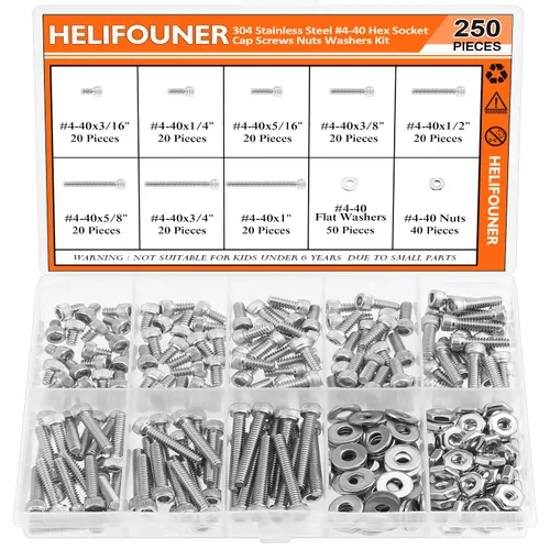 Miniatura 9 de HELIFOUNER 65 piezas de 5 tamaños de acero inoxidable 304 1/4-20 x 3/8 pulgadas 1/2 pulgadas 5/8 pulgadas 3/4 pulgadas 1 pulgada UNC cabeza de botón