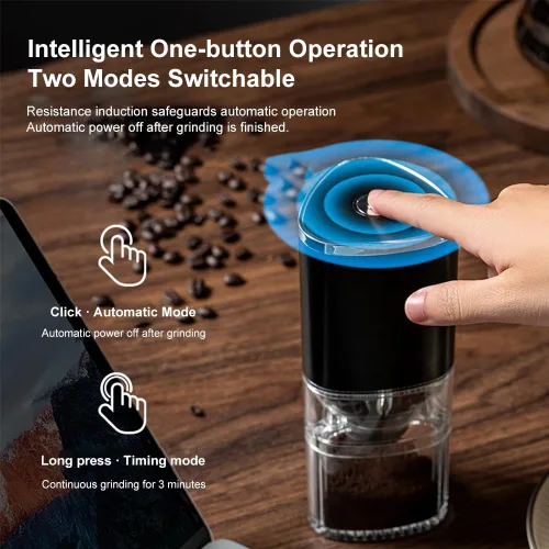Miniatura 3 de Molinillos de café para uso doméstico, molinillo de café de rebabas, cafetera con molinillo de carga USB integrada, molienda gruesa y fina, adecuada