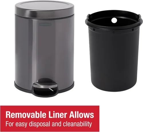 Miniatura 7 de Rubbermaid Basurero redondo de acero inoxidable, 1.6 galones, carbón, papelera con tapa para el hogar, baño, cocina, oficina