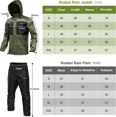 Miniatura 6 de Rodeel Traje impermeable de pesca para hombres (chaqueta de equipo de lluvia y traje de pantalón)