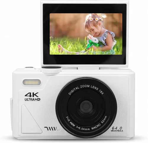 Miniatura 10 de Cámara digital de 64 MP, pantalla de 3 pulgadas, cámara digital compacta retro de video 4K, zoom digital 18X, cámara de vlogging recargable
