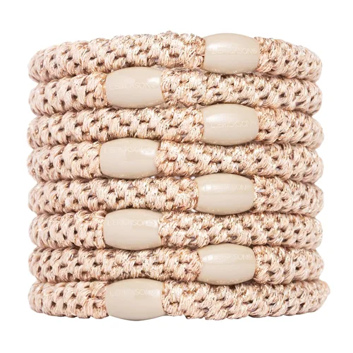 Coleteros dorados para cabello grueso, sujetadores de cola de caballo para llevar, paquete de 8, beige metálico, bandas gruesas sin arrugas con