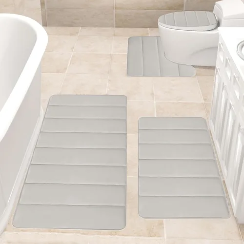 Miniatura 6 de Bathroom Rugs for 3 Pieces, Memory Foam Bath Mat Set, Universal Toilet Mats, Soft Comfortable, Water Absorption, Non-Slip, Thick, Machine Washable