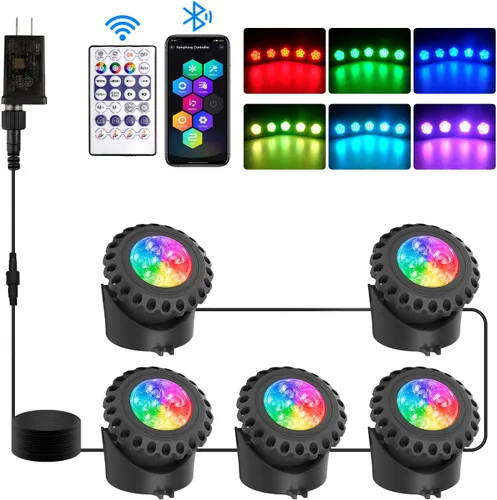 Miniatura 7 de T-SUN Luces de estanque de colores con aplicación y control remoto – Luces LED brillantes sumergibles bajo el agua, IP68 impermeable foco de paisaje