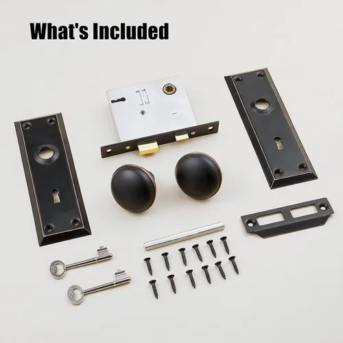 Miniatura 5 de Juego de cerradura embutida para puerta interior, pomos de puerta vintage con cerradura y llave de esqueleto, pomos de puerta antiguos con acabado