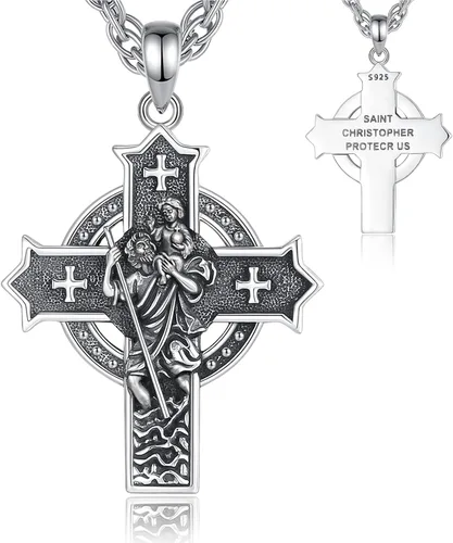 Miniatura 90 de Vito Collar de plata de ley 925 para mujeres y hombres, San Benito, crucifijo, Caravaca, San Cristóbal, San Judas, medalla patronal, amuleto