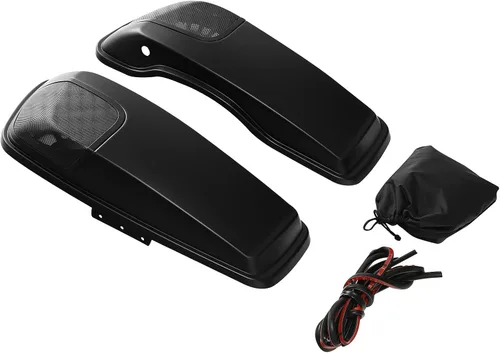 TCT-MOTORPARTS Alforjas de mezclilla negra con tapas, bocina de 5 x 7 pulgadas, rejillas para Harley Street Glide Road King Road Glide Ultra Limited