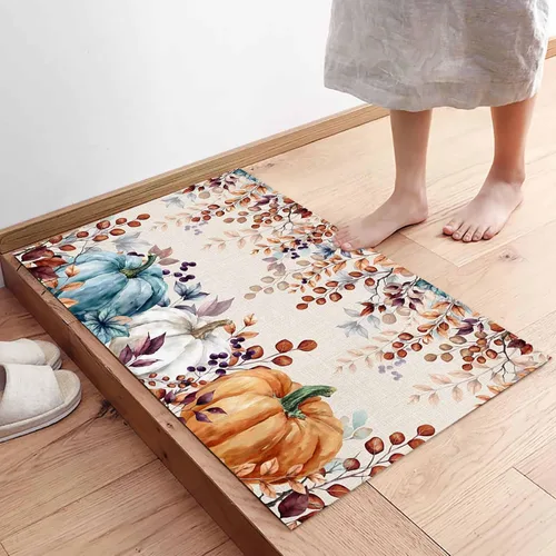 Miniatura 5 de Tapete para puerta de interior de Acción de Gracias, 16 x 24 pulgadas, tapete de bienvenida antideslizante para patio, color verde azulado, naranja