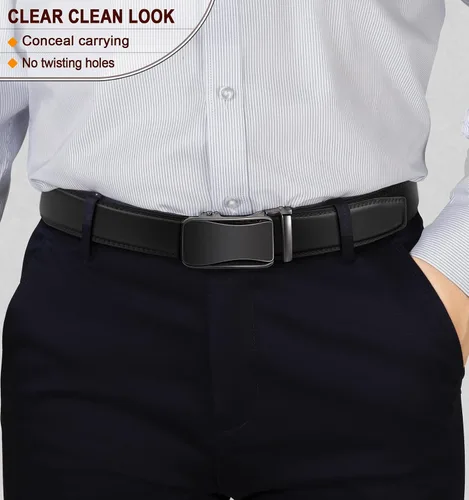 Miniatura 7 de KEMISANT Cinturón de trinquete para hombre, 2 unidades, cinturón deslizante para regalo, vestido casual de 1 38 pulgadas, tamaño ajustable