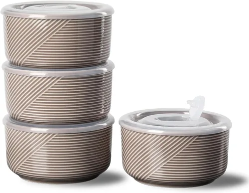 Miniatura 20 de Recipiente de cerámica con tapa: recipiente de almacenamiento de alimentos apto para microondas de 20 onzas para sopa, ensalada, cereales, sobras