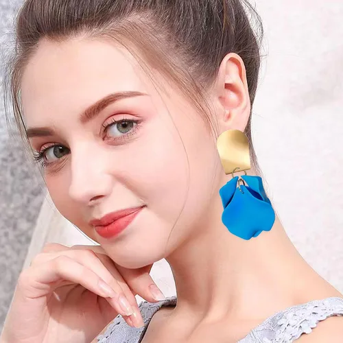 Miniatura 2 de Just Follow Aretes colgantes de pétalos de rosa, aretes bohemios de flores acrílicas, aretes grandes de resina floral para mujeres, mujeres, novia