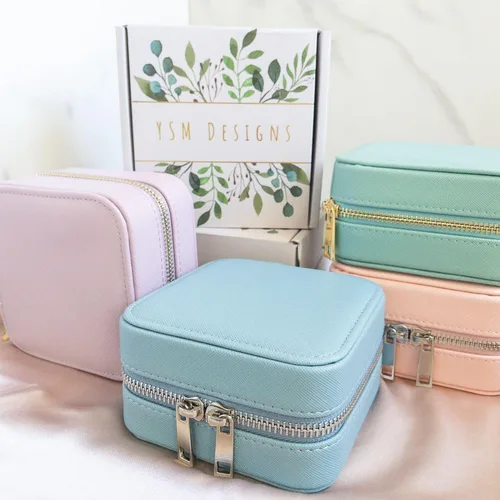 Miniatura 6 de Caja organizadora de joyas de viaje, joyero de viaje, pequeño joyero para mujer, estuche de viaje de joyería, caja organizadora de aretes con espejo