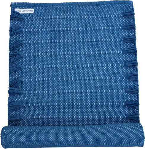 Jaipur art & Rugs Estera de yoga de algodón orgánico - Alfombra tejida a mano ecológica - Antideslizante y gruesa (61x183x13mm) para fitness diario