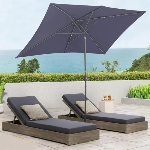 Clihome Sombrilla rectangular de 10 x 6 pies 5 pies con luz LED, sombrilla para exteriores, sombrilla de mesa de mercado con botón de inclinación y
