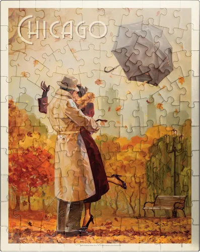 MyPuzzle Chicago: Windy City Kiss, póster vintage, rompecabezas prémium de 100 piezas para adultos