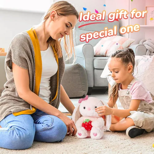 Miniatura 6 de Conejo de Fresa de Peluche con Orejas Caídas, Animales de Peluche Rosa Esponjosos con Fresa, Juguete Blando para Regalo para Niños, Niñas y Niños
