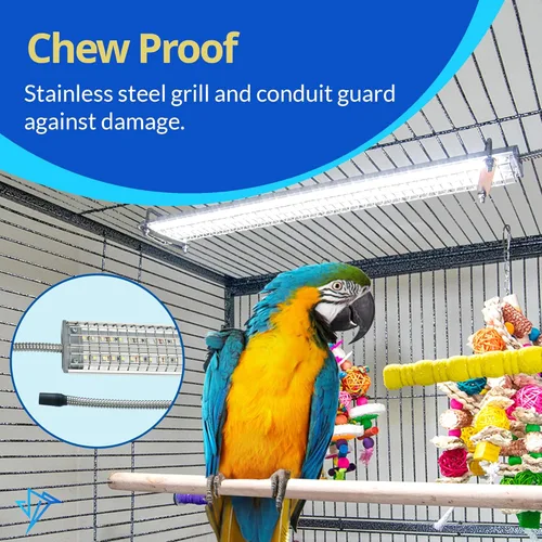 Miniatura 4 de HappyBird Lighting - Luz de jaula para pájaros con protector para masticar, luz LED de espectro completo para mascotas, simula el entorno natural