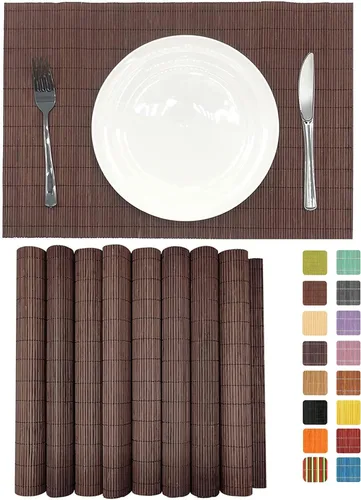 Miniatura 9 de Juego de 8 manteles individuales de bambú para sushi, estilo japonés, antideslizantes, de bambú, lavables, resistentes al calor, para comedor