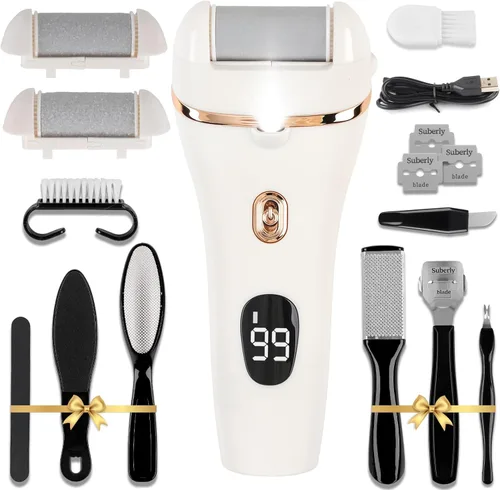 Miniatura 10 de Limpiador eléctrico de pies, kit de pedicura 17 en 1, removedor de callos para pies, lima eléctrica de pies para piel seca y muerta, 3 rodillos
