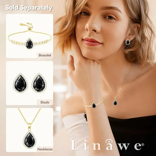 Miniatura 4 de Linawe - Collar de diamantes en forma de lágrima, collar con forma de pera, collar con dije de circonia cúbica y piedras preciosas, collar