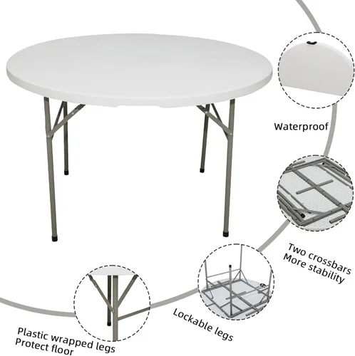 Miniatura 5 de Gnomiya Mesa plegable redonda de 4 pies, mesa redonda portátil de plástico HDPE resistente, mesa de comedor plegable para interiores y exteriores