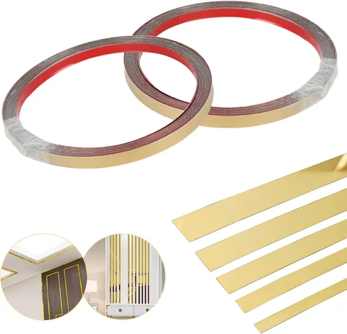 Miniatura 8 de Moldura de pared dorada de 16 pies de acero inoxidable para despegar y pegar, cinta autoadhesiva de metal para espejo, acabado metalizado similar a