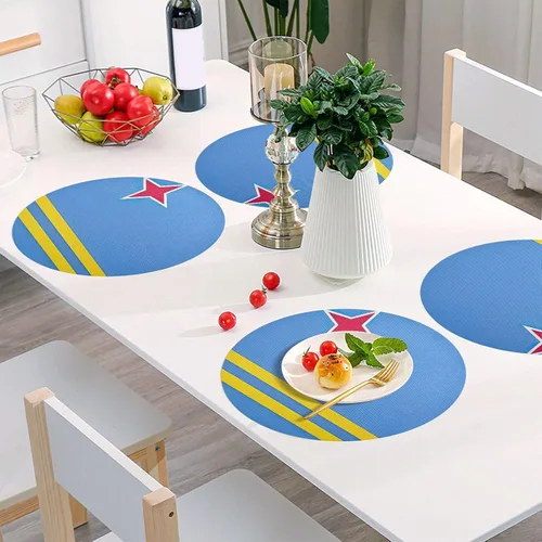 Miniatura 4 de Aruba Flag Round Table Placemats 15 Inch, Seasonal Table Mats Modern Place Mats for Dining, Kitchen, Parties, Camping
