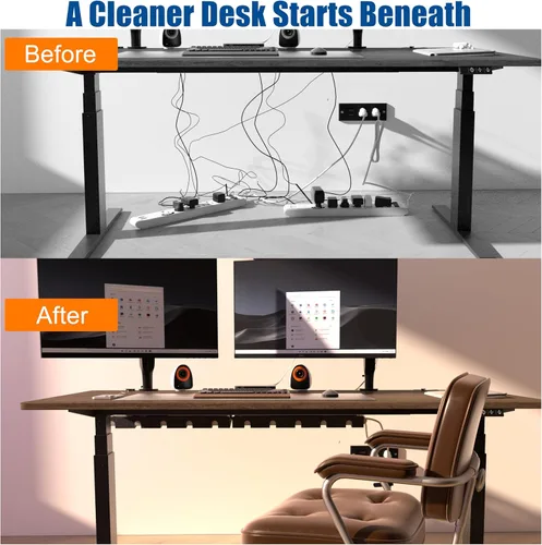 Miniatura 2 de Paquete de 2 bandejas de gestión de cables debajo del escritorio, organizador de cables de metal, soporte de tira de alimentación con bridas y clips