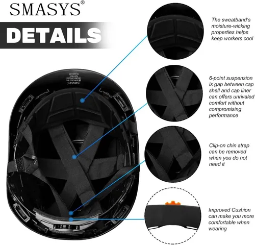 Miniatura 3 de SMASYS Casco de seguridad ABS ajustable con visera de suspensión de 6 puntos perfecto para construcción y escalada