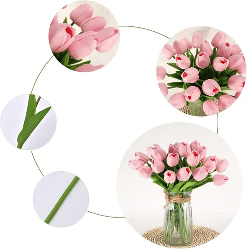 Miniatura 3 de 30 tulipanes reales al tacto, flores de poliuretano, tulipanes artificiales para arreglos de boda, fiesta, Pascua, primavera, hogar, comedor, Rosa