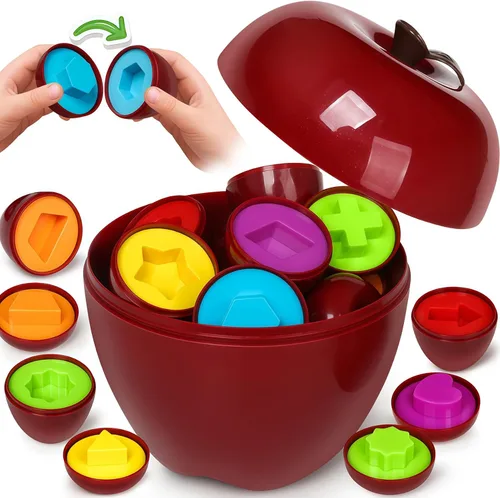 Miniatura 9 de Montessori - Juego de 12 huevos geométricos, juego de rompecabezas de huevos de color y forma, huevos a juego para niños pequeños de 1 a 3 años