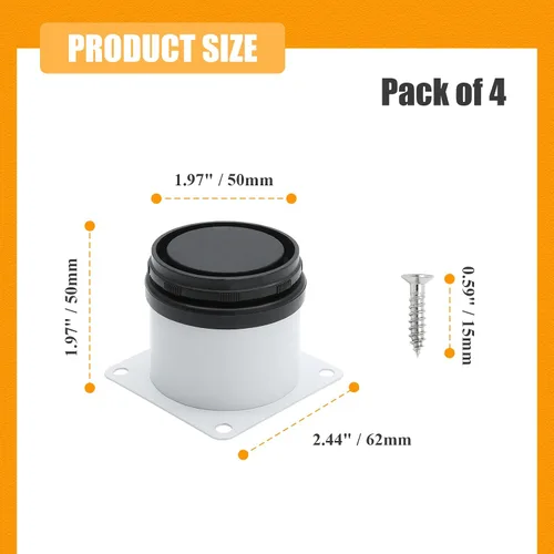 Miniatura 5 de Paquete de 4 patas ajustables blancas para muebles, patas redondas ajustables de acero inoxidable de 2 pulgadas/1.969 in para muebles, sofá, mesa