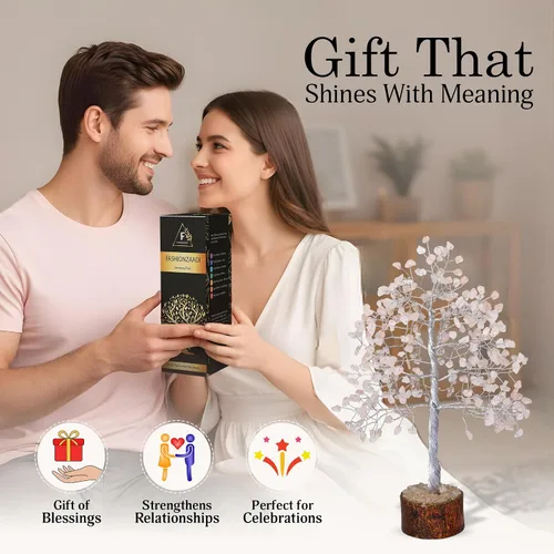 Miniatura 4 de FASHIONZAADI - Árbol de cristal de cuarzo rosa, decoración de feng shui con gemas en alambre plateado, decoración de piedras curativas de chakra