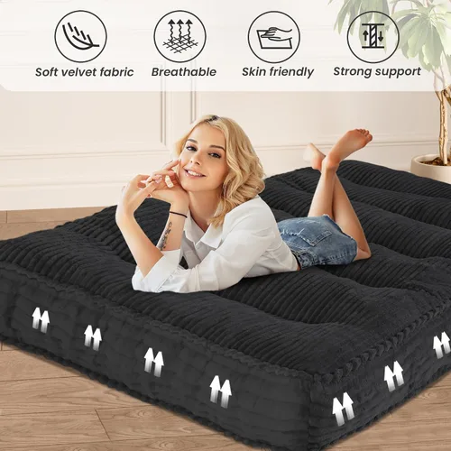 Miniatura 8 de Colchón futón de 8 pulgadas, tamaño matrimonial, 54 x 80 pulgadas, sofá cama con borde de diseño de cuerda trenzada, colchón futón extra grueso