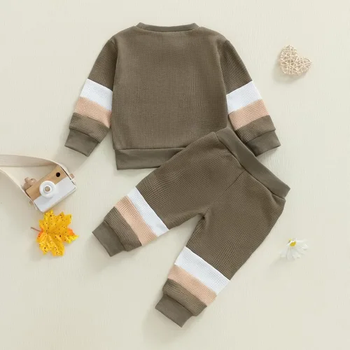 Miniatura 12 de Kuriozud Conjunto de 2 piezas de sudadera con cuello redondo y pantalones deportivos para niños pequeños para otoño e invierno