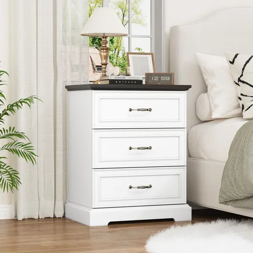 Miniatura 23 de Thacuok Cómoda de 3 cajones para dormitorio, cómoda de madera de 24 pulgadas de ancho, cómoda rústica de granja con cajones grandes y asas de metal