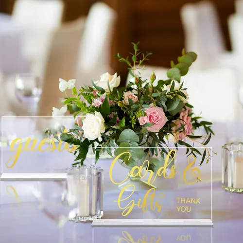 Miniatura 4 de Yulejo 2 letreros acrílicos de boda para ceremonia y recepción, por favor firme el libro de visitas, tarjetas de recepción de boda y letreros