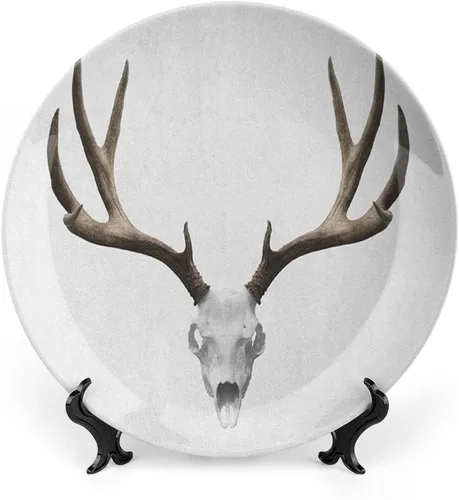 Miniatura 9 de XISUNYA Plato decorativo de 6 pulgadas, plato de cena con cuernos de ciervo en mesa de madera, impresión rústica de temporada de caza, cerámica