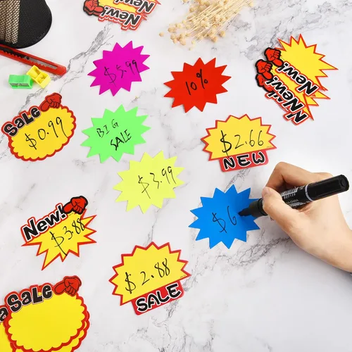 Miniatura 5 de 500 letreros fluorescentes en blanco con forma de estrella para venta al por menor, letreros de papel para recuerdos de fiesta minorista