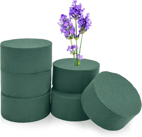 6 bloques redondos de espuma floral, espuma vegetal de 3.2 x 1.6 pulgadas, espuma de flores verdes secas y húmedas para arreglos florales frescos o
