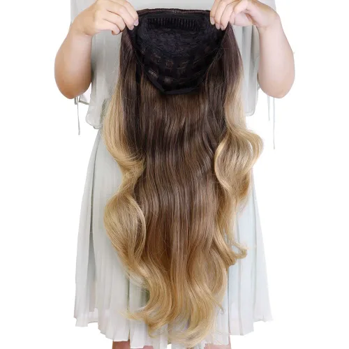 Miniatura 15 de Extensiones de cabello sintético ondulado de 24 pulgadas con clip para media cabeza atada, de alta calidad, fibras japonesas premium para mujer, 11#