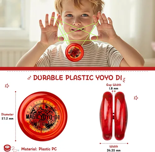 Miniatura 6 de Looping Yoyo D1 Responsive YoYo para niños principiantes, Yo Yo Yo de 2A Loop Yo-Yo Starter Yo-Yo Easy to Play Trucos de cuerda básicos (rojo)