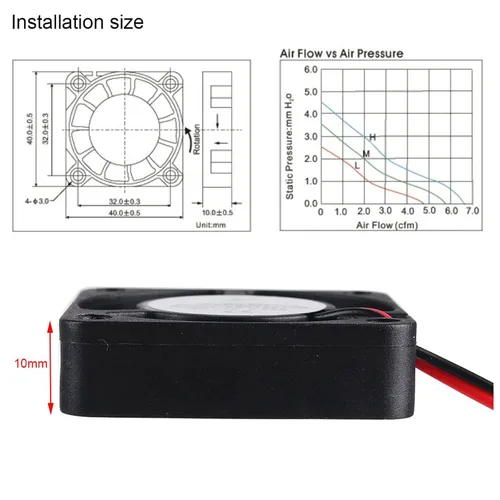 Miniatura 5 de Ventilador de impresora 3D de 4 piezas, 12 V, 1.575 in, 12 voltios, 0.08 A, CC, mini refrigeración silenciosa, 1.575 x 1.575 x 0.394 in, con cable