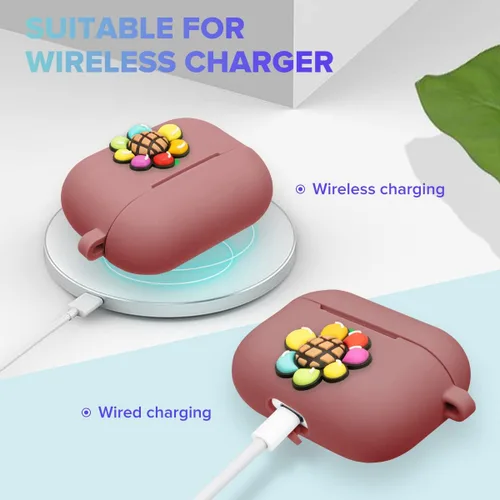 Miniatura 5 de Funda de silicona compatible con AirPods Pro, funda de silicona de dibujos animados con girasol 3D, divertida y bonita funda con llavero, regalo