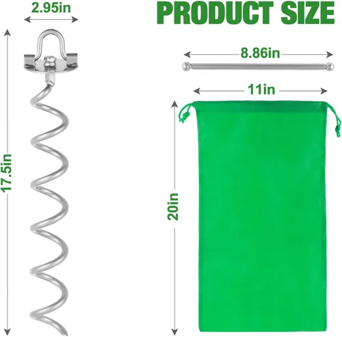 Miniatura 2 de MIXXIDEA Anclajes de Suelo de 17.5 Pulgadas con Tornillo, Kit de Anclajes de Tierra en Espiral de Metal, Estaca en Espiral de Anillo Plegable
